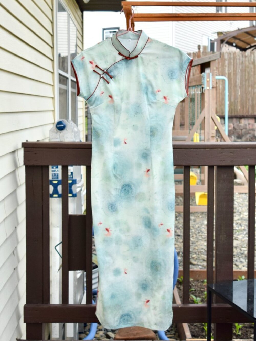 Green Red Fish Qipao Long Dress - Chinese Traditional Cheongsam